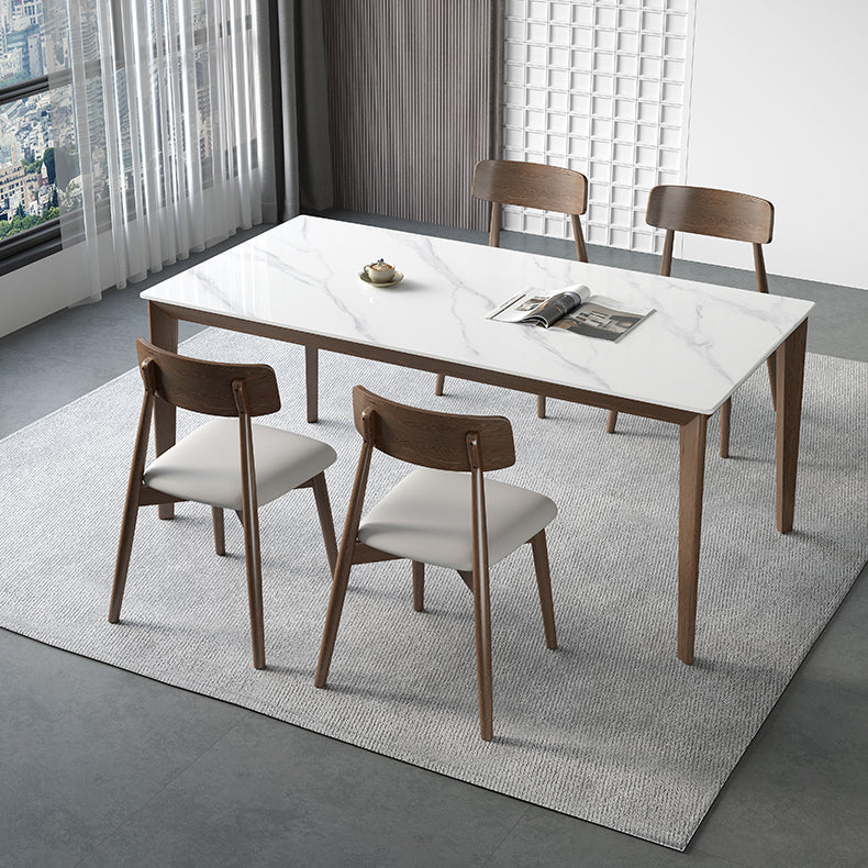 Rectangle Medieval Modern Dining Table Sintered Stone Table with 4 Wood Legs
