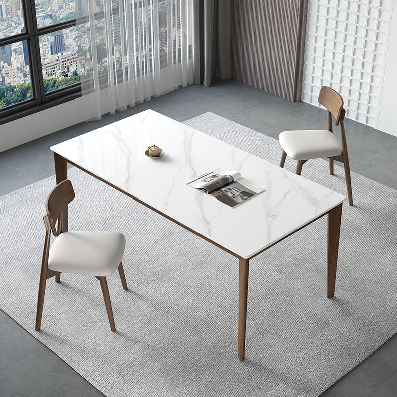 Rectangle Medieval Modern Dining Table Sintered Stone Table with 4 Wood Legs