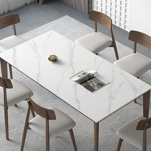 Rectangle Medieval Modern Dining Table Sintered Stone Table with 4 Wood Legs