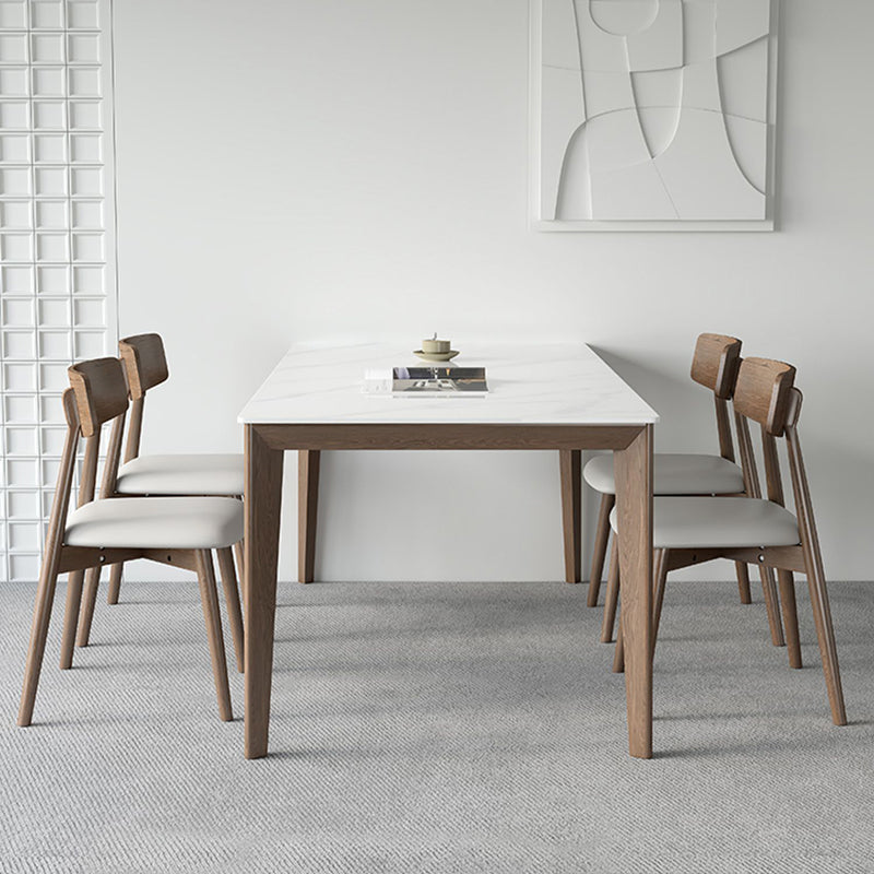 Rectangle Medieval Modern Dining Table Sintered Stone Table with 4 Wood Legs