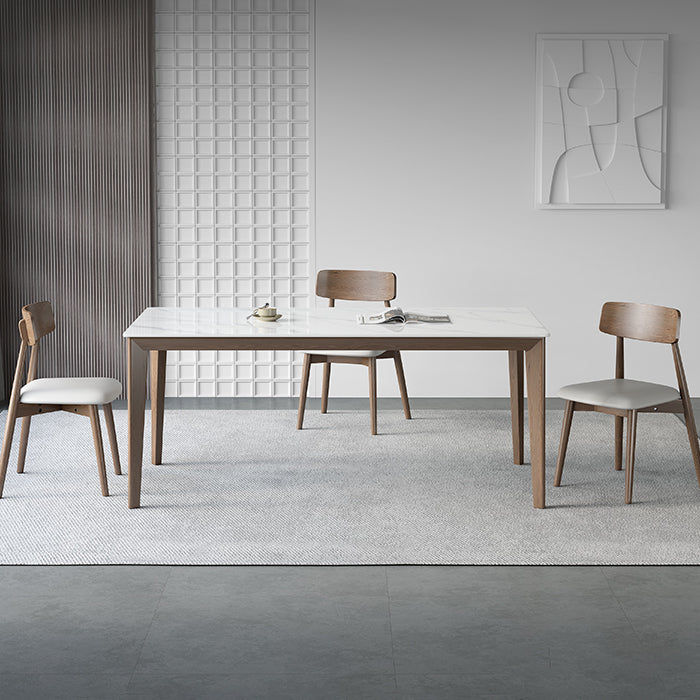 Rectangle Medieval Modern Dining Table Sintered Stone Table with 4 Wood Legs