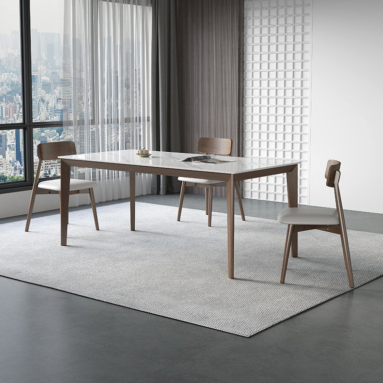 Rectangle Medieval Modern Dining Table Sintered Stone Table with 4 Wood Legs