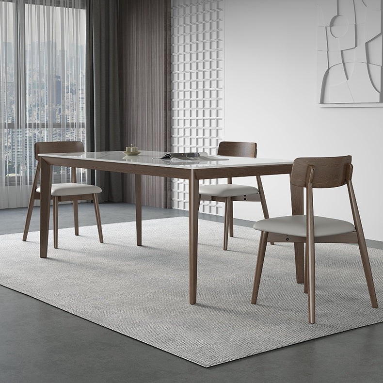 Rectangle Medieval Modern Dining Table Sintered Stone Table with 4 Wood Legs