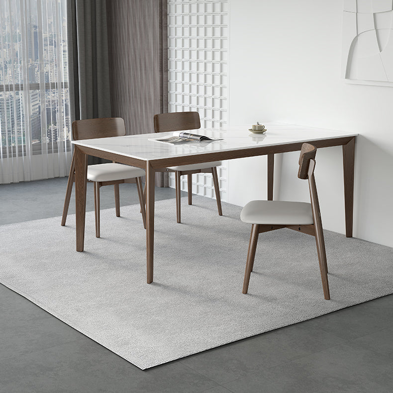 Rectangle Medieval Modern Dining Table Sintered Stone Table with 4 Wood Legs