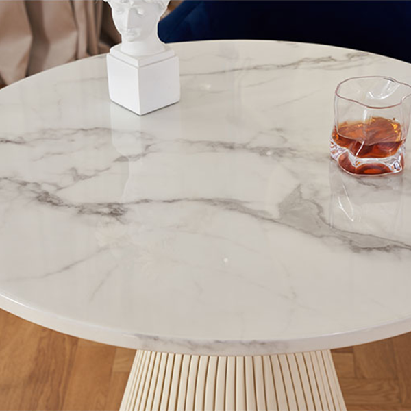 Traditional Luxury Dining Table Round White Top Dining Table with Pedestal Base