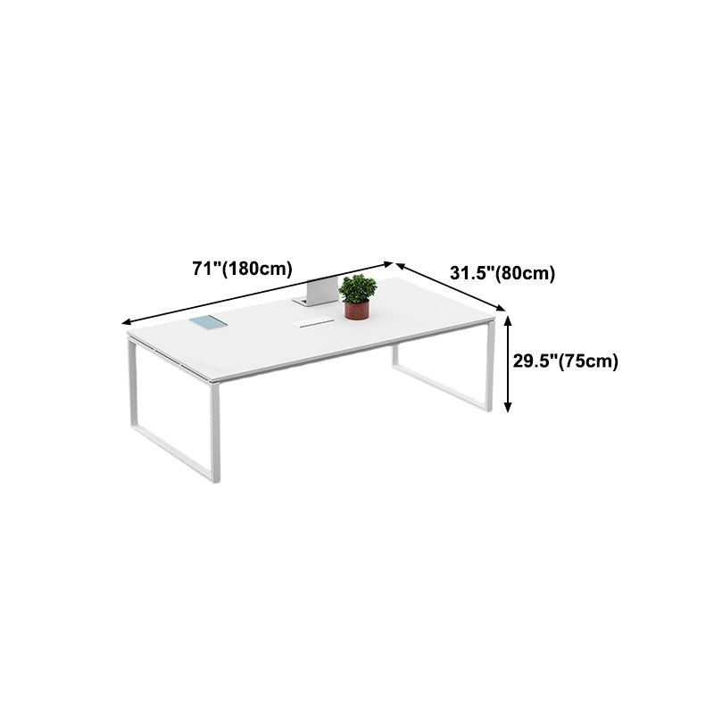 Mesa de comedor rectangular contemporánea de madera maciza, mesa interior blanca con base de trineo