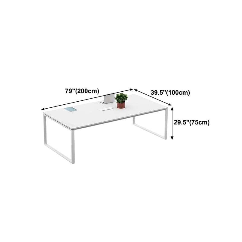 Mesa de comedor rectangular contemporánea de madera maciza, mesa interior blanca con base de trineo