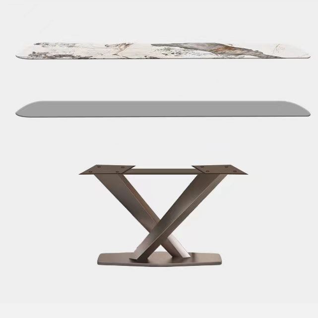 Mesa de lujo tradicional de acero inoxidable Mesa de piedra sinterizada con base de pedestal