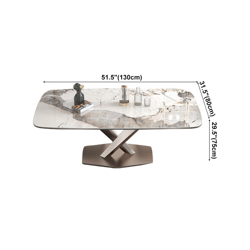Mesa de lujo tradicional de acero inoxidable Mesa de piedra sinterizada con base de pedestal