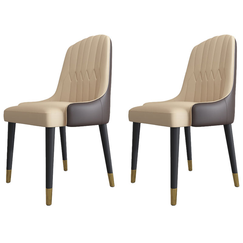 Scandinavian Style Solid Back Arm Chairs Leather Dining Chairs with Wooden Legs