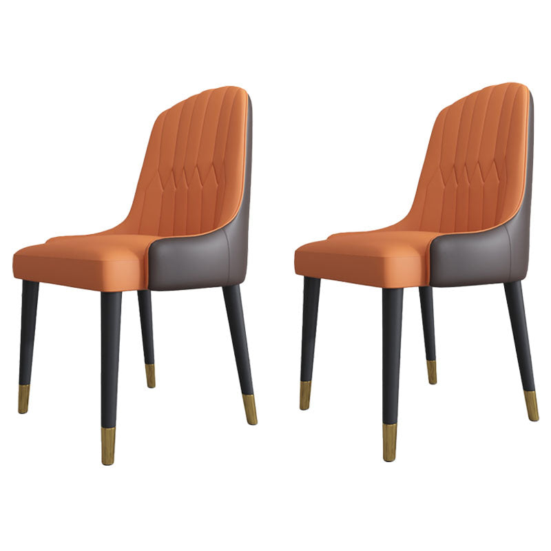 Scandinavian Style Solid Back Arm Chairs Leather Dining Chairs with Wooden Legs