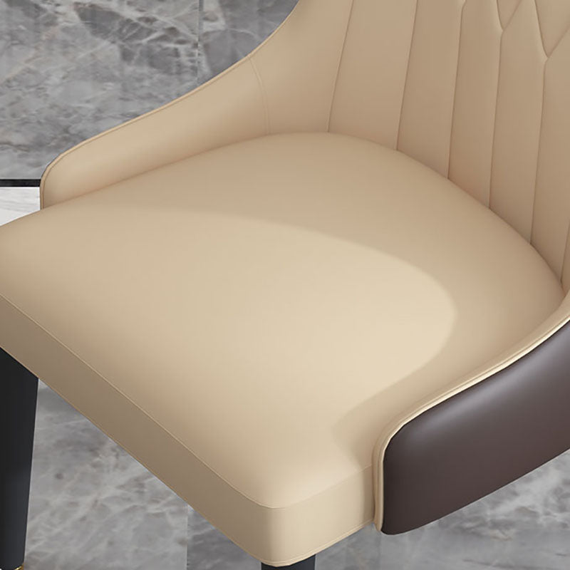 Scandinavian Style Solid Back Arm Chairs Leather Dining Chairs with Wooden Legs