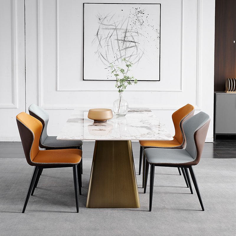 Silla de comedor de metal industrial, silla sin brazos de comedor de cuero sintético para uso en restaurantes