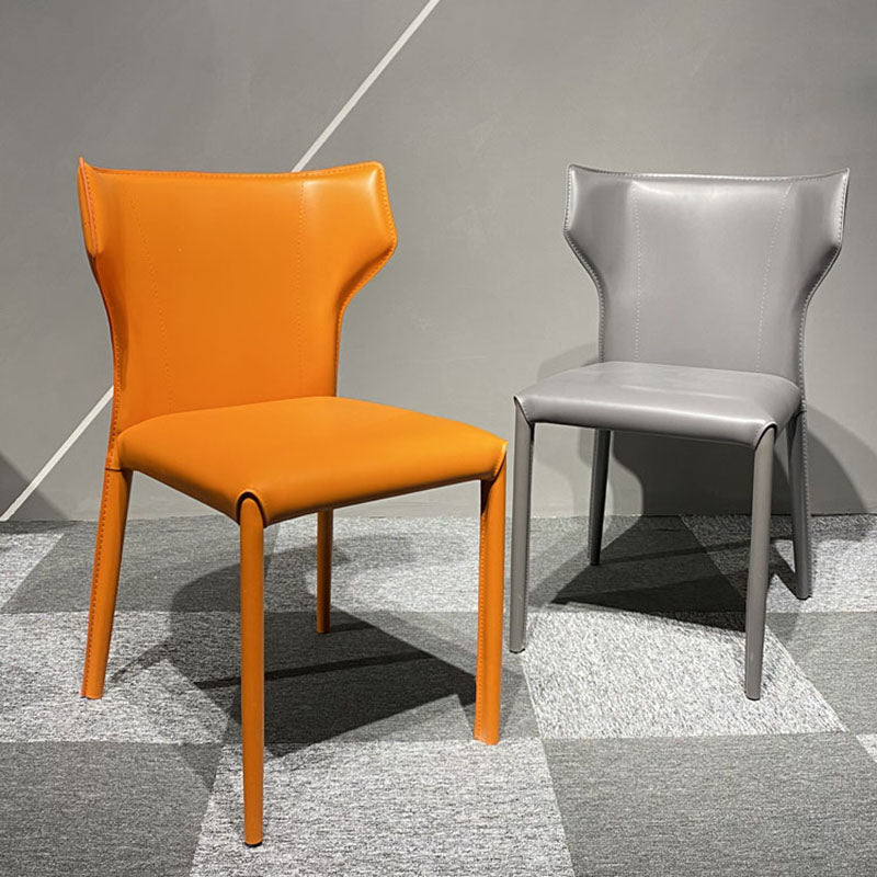 Upholstered Armless Dining Chairs Home Leather Side Chairs with Metal Legs