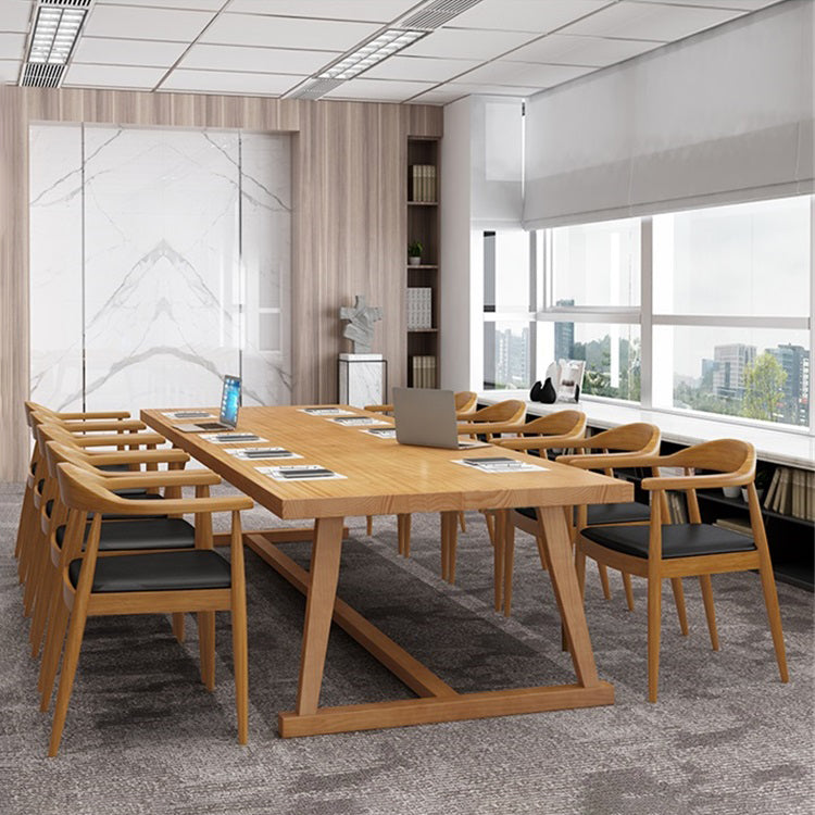 Solid Wood Contemporary Dining Table Rectangle Table with Trestle base