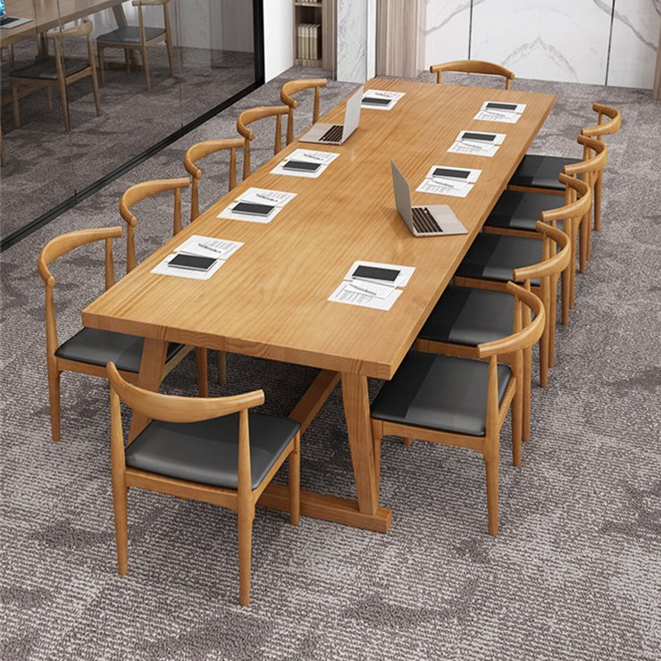 Solid Wood Contemporary Dining Table Rectangle Table with Trestle base