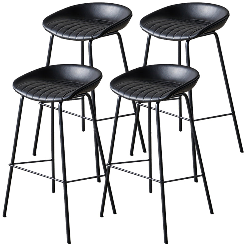 Industrial Indoor Barstool Iron Distressed Quilted Tall Stool with Leather Seat