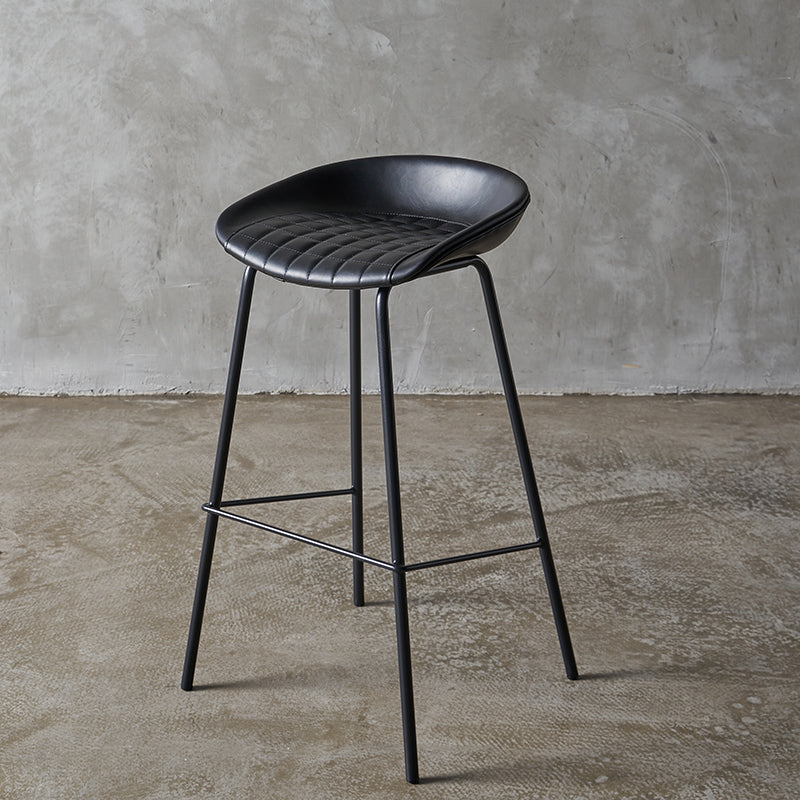 Industrial Indoor Barstool Iron Distressed Quilted Tall Stool with Leather Seat