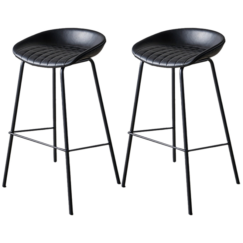 Industrial Indoor Barstool Iron Distressed Quilted Tall Stool with Leather Seat