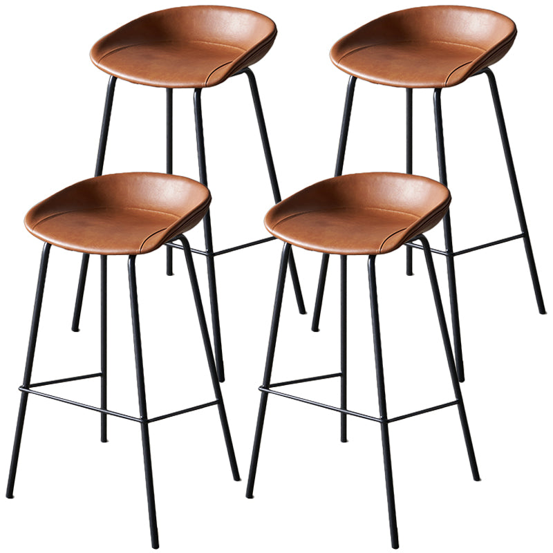 Industrial Indoor Barstool Iron Distressed Quilted Tall Stool with Leather Seat