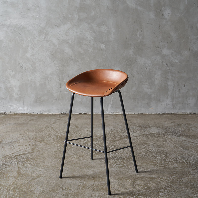 Industrial Indoor Barstool Iron Distressed Quilted Tall Stool with Leather Seat