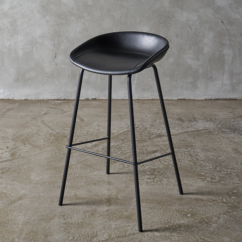 Industrial Indoor Barstool Iron Distressed Quilted Tall Stool with Leather Seat