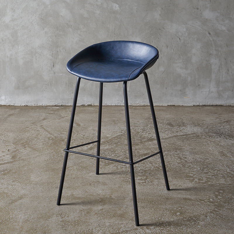 Industrial Indoor Barstool Iron Distressed Quilted Tall Stool with Leather Seat