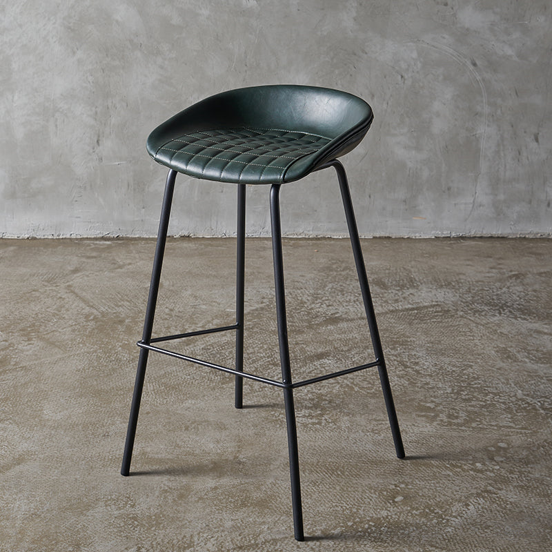 Industrial Indoor Barstool Iron Distressed Quilted Tall Stool with Leather Seat