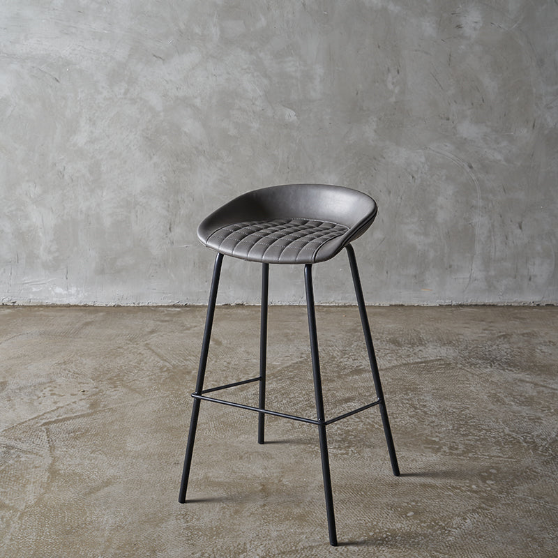 Industrial Indoor Barstool Iron Distressed Quilted Tall Stool with Leather Seat