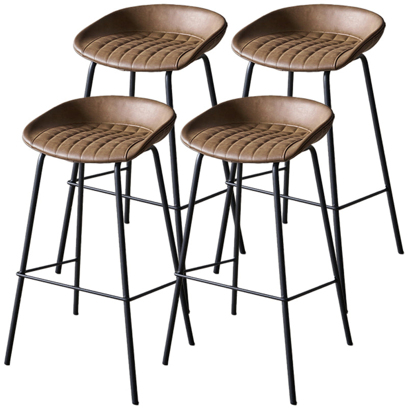 Industrial Indoor Barstool Iron Distressed Quilted Tall Stool with Leather Seat