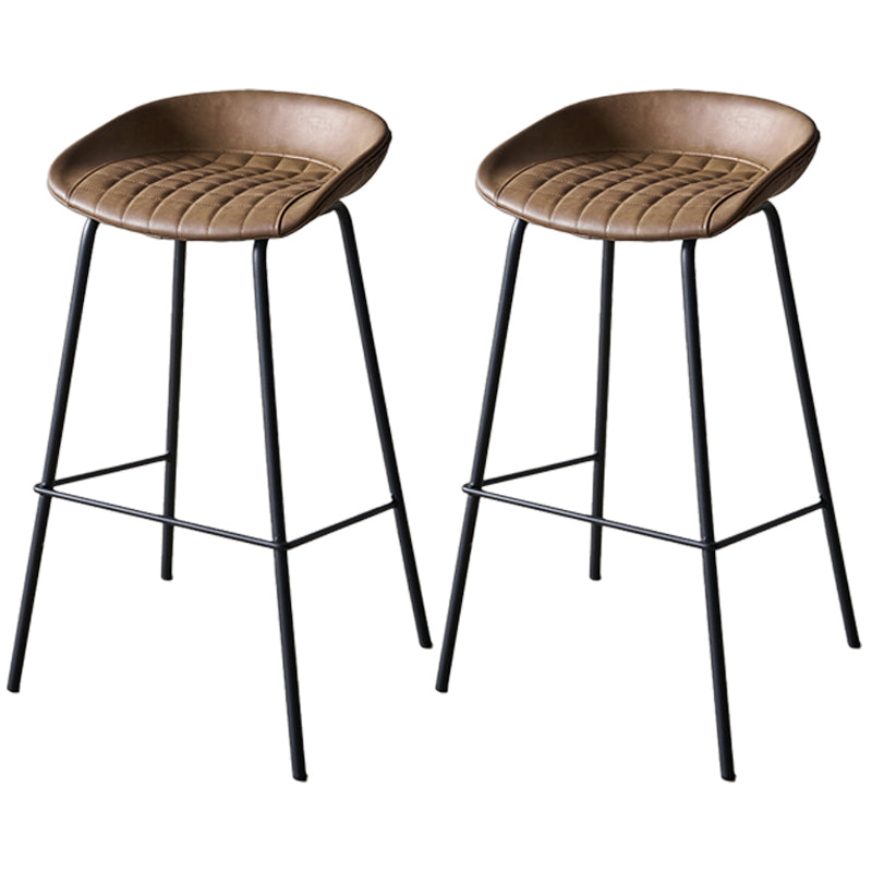 Industrial Indoor Barstool Iron Distressed Quilted Tall Stool with Leather Seat