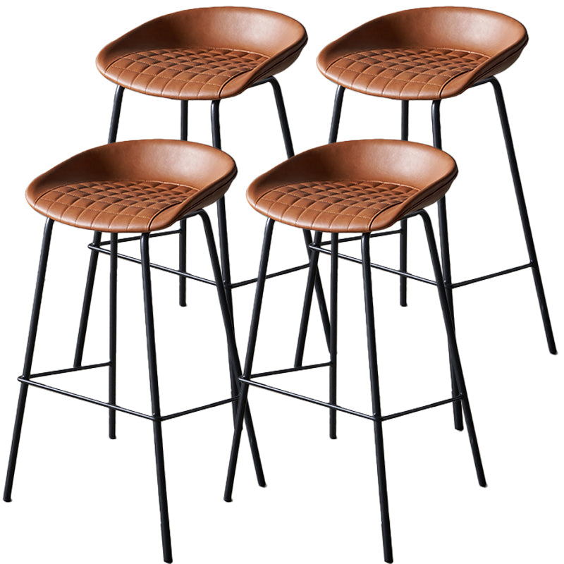 Industrial Indoor Barstool Iron Distressed Quilted Tall Stool with Leather Seat