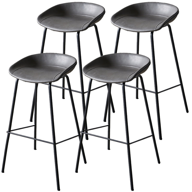 Industrial Indoor Barstool Iron Distressed Quilted Tall Stool with Leather Seat