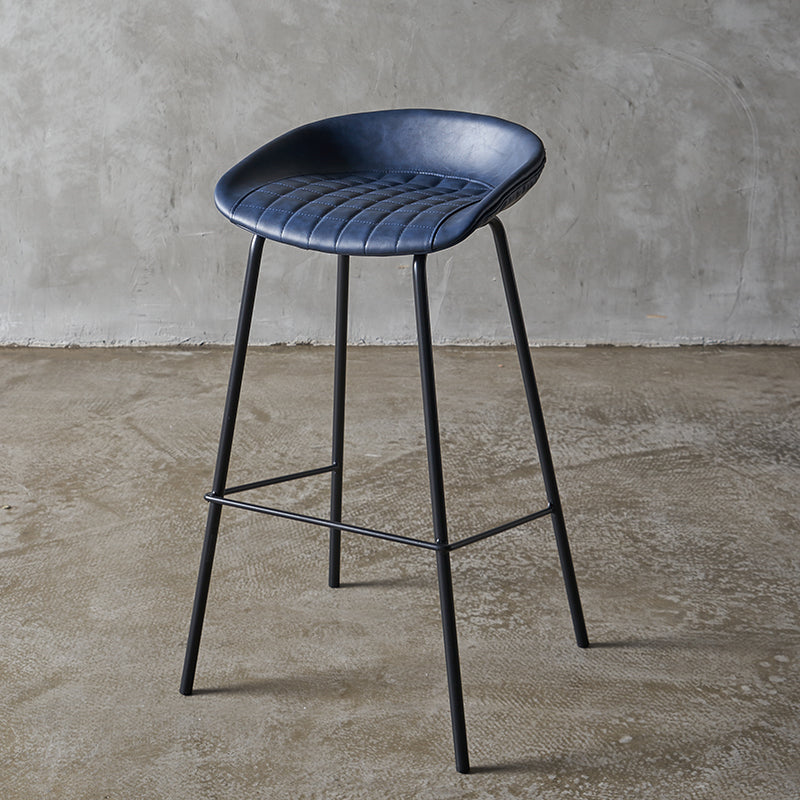 Industrial Indoor Barstool Iron Distressed Quilted Tall Stool with Leather Seat