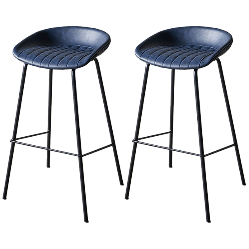 Industrial Indoor Barstool Iron Distressed Quilted Tall Stool with Leather Seat