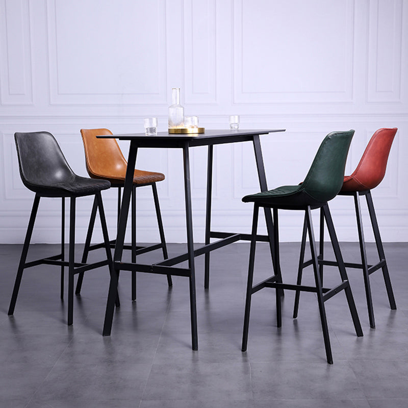 Taburete de bar con respaldo bajo de cuero envejecido, taburete alto industrial para interiores con asiento tipo cubo