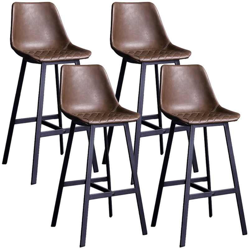 Taburete de bar con respaldo bajo de cuero envejecido, taburete alto industrial para interiores con asiento tipo cubo
