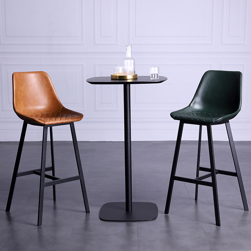 Taburete de bar con respaldo bajo de cuero envejecido, taburete alto industrial para interiores con asiento tipo cubo