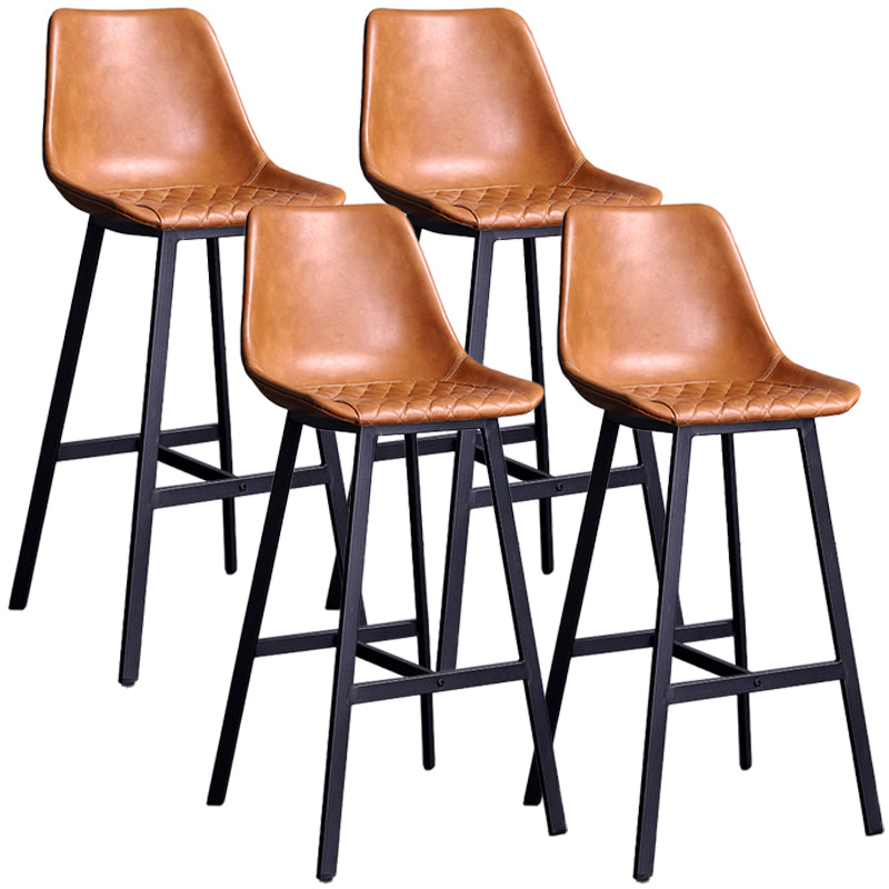 Taburete de bar con respaldo bajo de cuero envejecido, taburete alto industrial para interiores con asiento tipo cubo