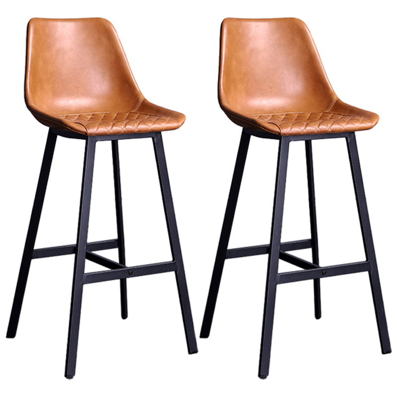 Taburete de bar con respaldo bajo de cuero envejecido, taburete alto industrial para interiores con asiento tipo cubo