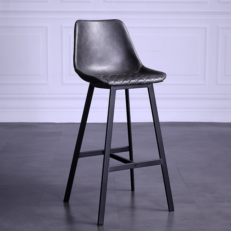 Taburete de bar con respaldo bajo de cuero envejecido, taburete alto industrial para interiores con asiento tipo cubo
