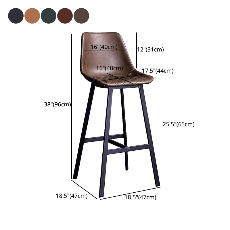Taburete de bar con respaldo bajo de cuero envejecido, taburete alto industrial para interiores con asiento tipo cubo