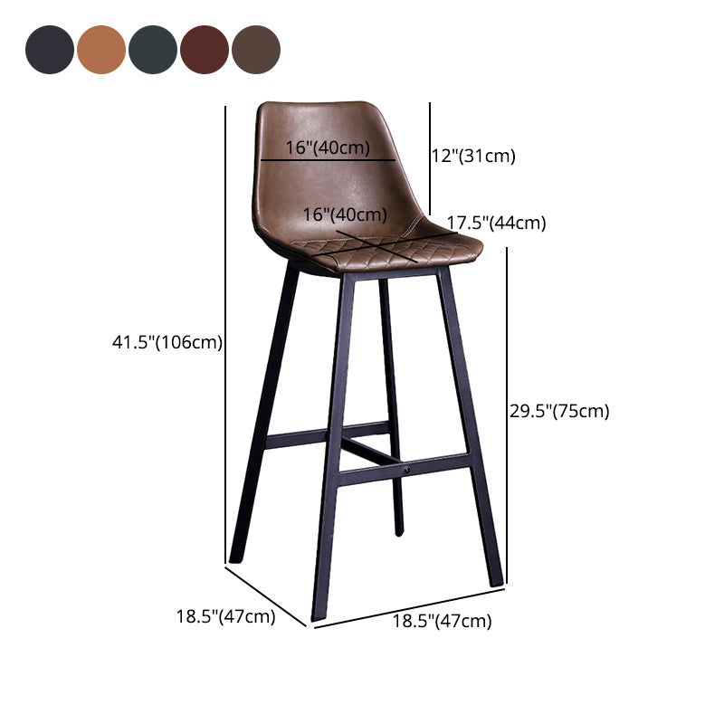 Taburete de bar con respaldo bajo de cuero envejecido, taburete alto industrial para interiores con asiento tipo cubo