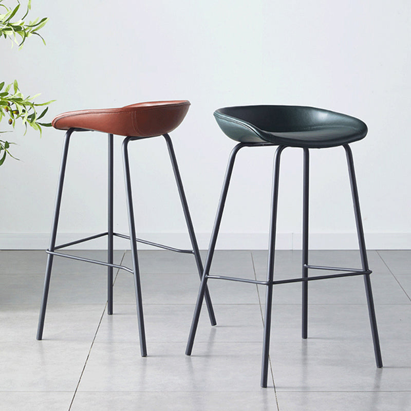 Industrial Metal Distressed Barstool Indoor Tall Stool with Leather Seat