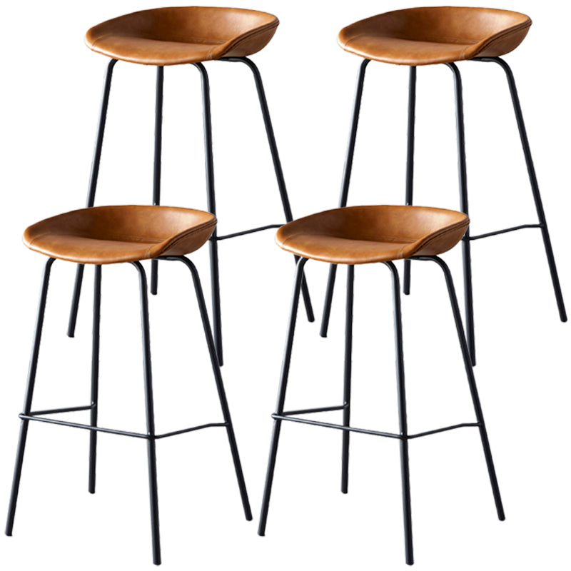 Industrial Metal Distressed Barstool Indoor Tall Stool with Leather Seat