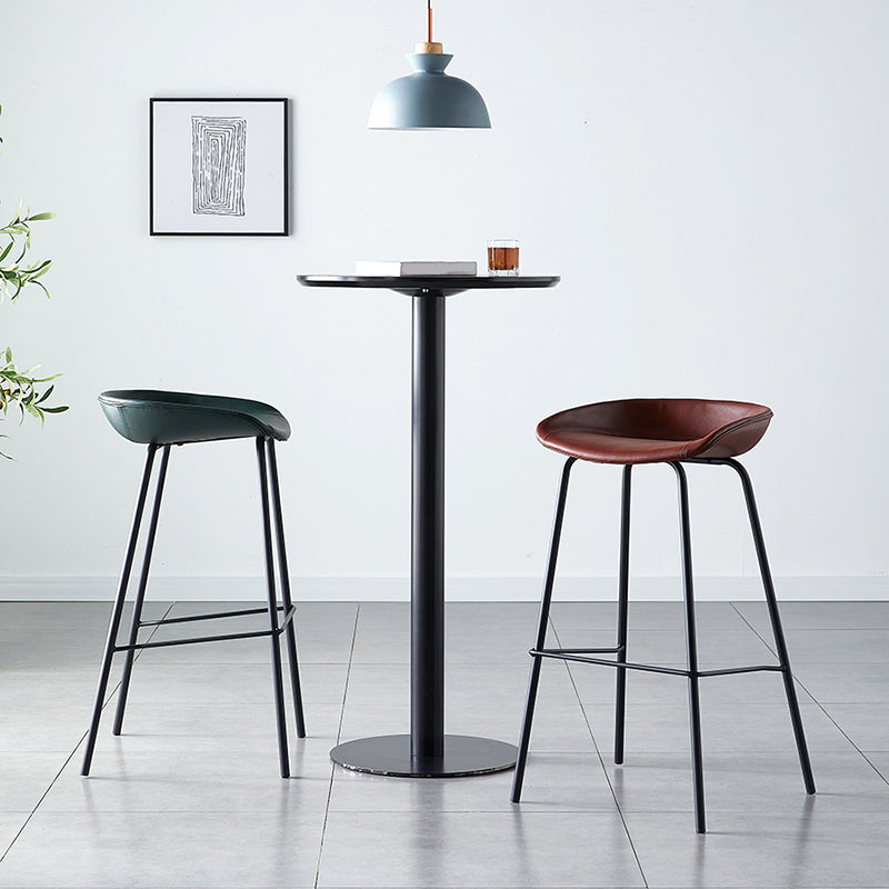 Industrial Metal Distressed Barstool Indoor Tall Stool with Leather Seat