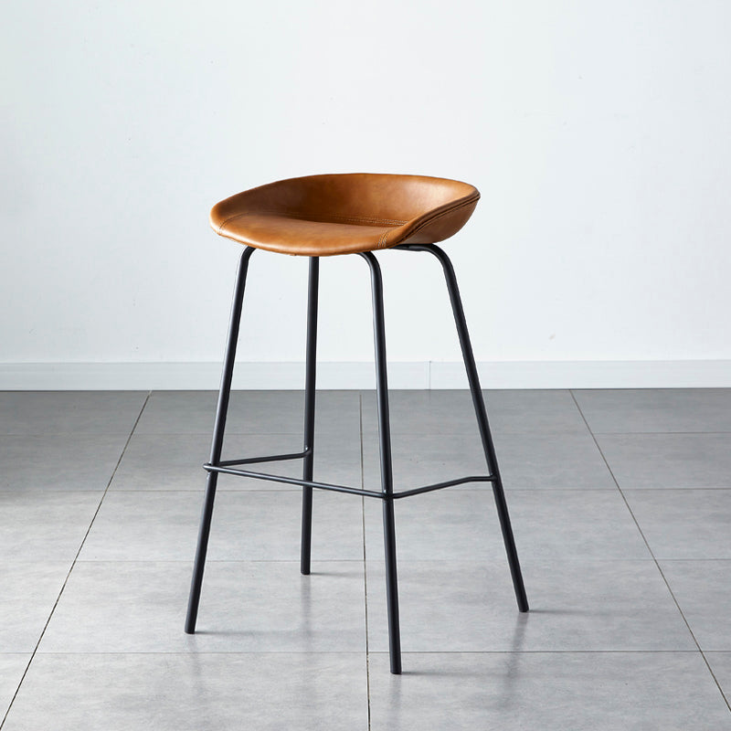 Industrial Metal Distressed Barstool Indoor Tall Stool with Leather Seat