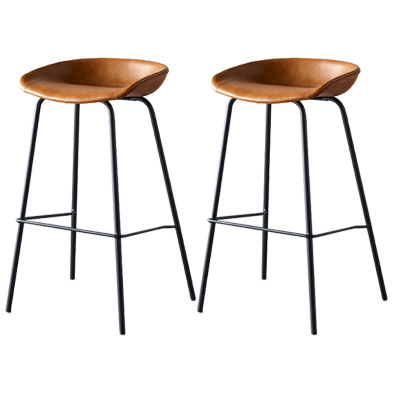 Industrial Metal Distressed Barstool Indoor Tall Stool with Leather Seat