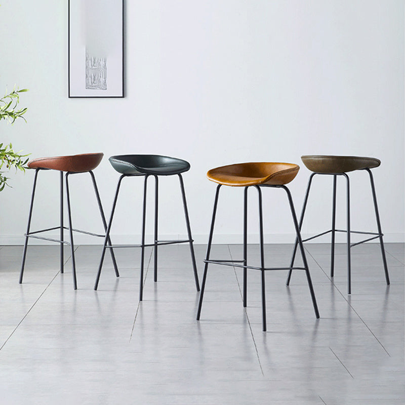 Industrial Metal Distressed Barstool Indoor Tall Stool with Leather Seat