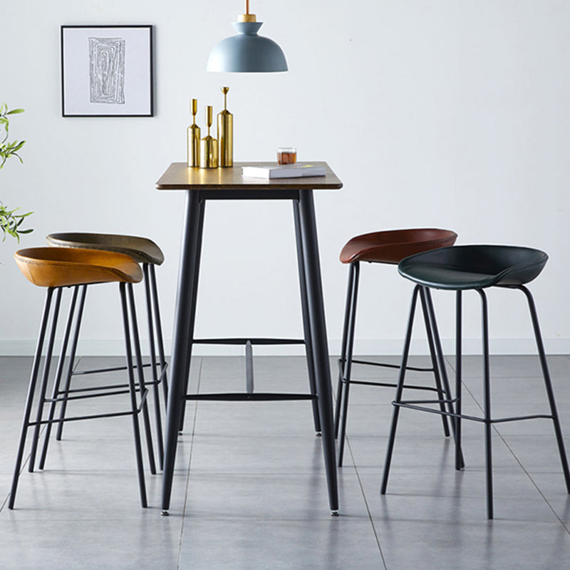 Industrial Metal Distressed Barstool Indoor Tall Stool with Leather Seat